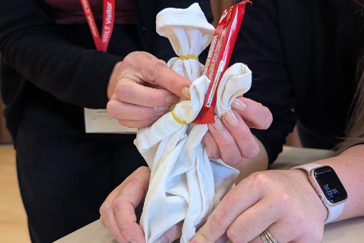 Hands with a homemade puppet